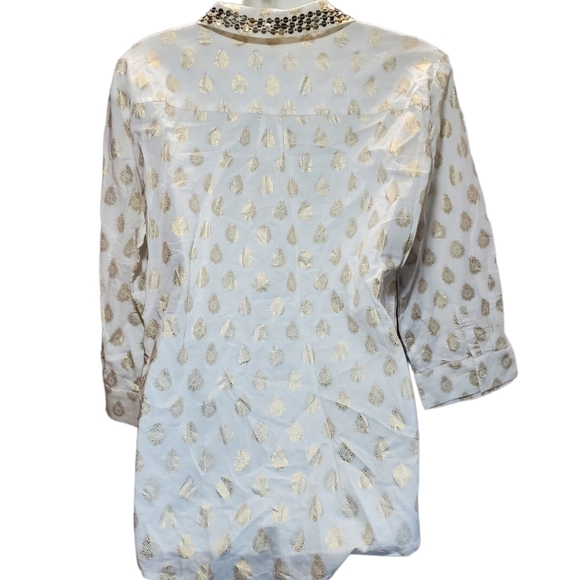CHICOS button down white gold blouse M - Picture 2 of 9